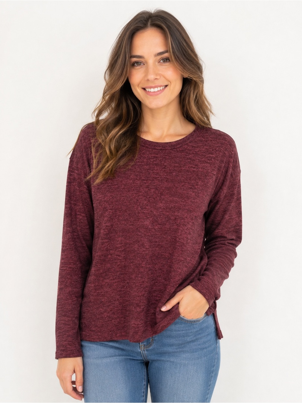 Mint Plus Pink Women’s Burgundy Heathered Long Sleeve Sweater Size Small